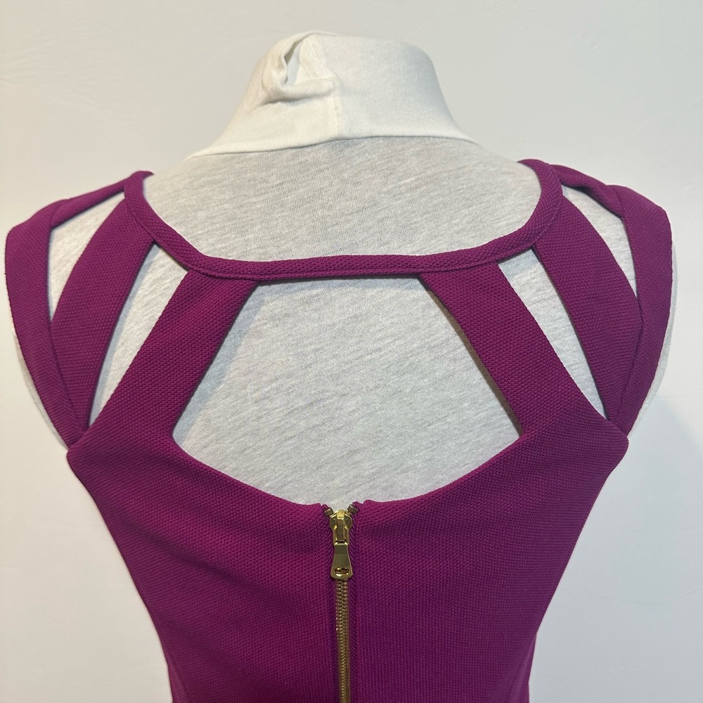 Betsey Johnson Magenta Cutout Fit & Flare Dress Size 6 Pockets Gold Zipper - Picture 11 of 12